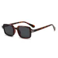 Retro narrow frame square sunglasses with tortoise shell pattern and stylish dark lenses. - C7 Demi Brown Frame All Gray Lens