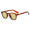 Bernsteinfarbene Sonnenbrille mit runden Gläern und goldenen Scharnierdetails am Bügel. - Vollständiger Tee Rahmen Hellgrüne Linsen