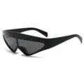 Futuristische Dreieck Sonnenbrille für Damen und Herren, coole Sci-Fi Schild Brille. - C1 Glänzender schwarzer Rahmen Graue Linse