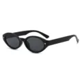Schwarze ovale Sonnenbrille mit schicken Stern-Details, modische Damen Sonnenbrille. - C1 Glänzender schwarzer Rahmen Graue Linse