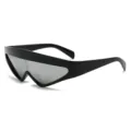Futuristische dreieckige Sonnenbrille mit schwarzem Rahmen und silber verspiegelten Gläsern. - C3 Glänzend Schwarzer Rahmen Silber Spiegel Gläser