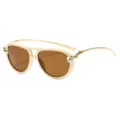 Occhiali da sole aviatore beige con dettagli in metallo dorato e lenti marroni da donna. - Montatura Beige Lenti Tè