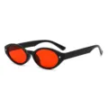 Schwarze ovale Sonnenbrille mit roten Gläsern und Stern-Details, modische Damen UV-Brille - C11 Glänzend Schwarz Rahmen Große Rote Gläser