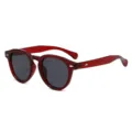 Klassische Vintage-Sonnenbrille mit runder weinroter Acetatfassung und dunklen Gläsern. - C3 Roter Rahmen Schwarz Graue Gläser