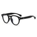 Schicke schwarze runde Brille im Retro-Stil mit goldenen Nieten für Damen und Herren. - C12 Matt schwarzer Rahmen