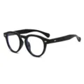 Klassische schwarze runde Brille mit Retrodiamantnieten und klaren Blaulichtfiltergläsern. - C4 Glänzend Schwarz Rahmen