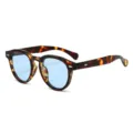 Klassische Sonnenbrille mit Schildpatt-Muster, hellblaue Gläser, runder Retrostil für Herren. - C6 Schildpatt Rahmen Blaue Linsen