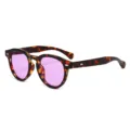 Klassische Schildpatt Retro Rund Sonnenbrille mit lila Gläsern für Herren Vintage Stil - C9 Schildpatt Rahmen Lilaglas