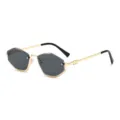 Stylish polygonal sunglasses with gold metal frame and grey lenses for women fashion daily wear. - C1 Gold Frame Black-Grey Lens