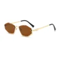 Stylish polygon sunglasses with brown lenses, gold metal frames and black temple tips. - C3 Gold Frame Dark Brown Lens