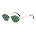 Chic polygon sunglasses with green lenses and gold metal frame, stylish eyewear for women. - C4 Gold Frame Green Lens
