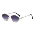 Polygon gradient sunglasses with metal frame and stylish temple details for women - C5 Silver Frame Gradient Gray Lens