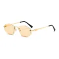 Polygon metal frame sunglasses with light yellow lenses and stylish temples for women. - Gold Frame Champagne Lens