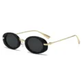 Modische Retro-Ovale Sonnenbrille mit dicken schwarzen Rändern und goldenen Metallbügeln für Damen. - C1 Glänzend Schwarz Grau / Goldene Bügel