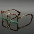 Große quadratische Blaulicht-Brille, Schildpatt- und grüne Farbverlauf-Fassung, Metallbügel. - C6 Leopard Oben Grün Unten
