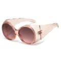 Vintage Oversized Oval Sunglasses for Women Fashion Side Shield Trendy Pink Eyewear - Champagne Frame Grey Pink Lens