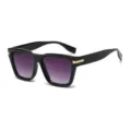 Lunettes de soleil carrées noires avec verres dégradés violet et détails métalliques dorés chic. - Monture Noire Double Verre Gris