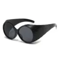 Vintage oversized round black sunglasses with futuristic side shields for cool daily wear. - Black Frame Black Grey Lens