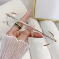 Modische rahmenlose Lesebrille mit glitzernden Bügeln, eleganter Damen-Brillenstil modern. - Anti-Blaulicht-Planspiegel / Gold mit feinen Strasssteinen