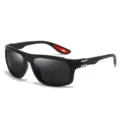 Men's sports sunglasses with black thick frame and dark lenses variant model style. - Black Frame/Black Grey Lens