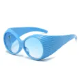 Retro blue oversized round sunglasses with side shields fashion statement eyewear for women - Blue Frame Gradient Blue Lens