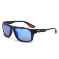 Men's sport sunglasses with blue mirror lenses, matte black frames and stylish design. - Black Frame/Blue Mirror Lens