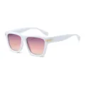 Lunettes de soleil carrees blanches avec verres degrades et charnieres dorees elegantes. - Monture Blanche Verre Violet Rose