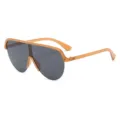 Trendy oversized shield sunglasses with orange transparent frame and dark visor lens. - Orange Frame/Grey Lens (SC2223)