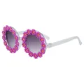 Occhiali da sole rotondi per bambini con fiori di margherita viola e lenti sfumate. - Montatura Viola