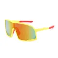 Gafas de sol de ciclismo de gran tamano con marco amarillo y lente roja para deportes al aire libre. - Montura amarilla y lentes rojo anaranjado