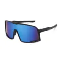 Schwarze Sport-Fahrradsonnenbrille mit blauem Spiegelvisier für Outdoor-Radfahren Angeln. - Matt Schwarzer Rahmen Blau Verspiegelte Gläser