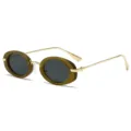 Retro ovale Sonnenbrille mit olivgrüner Fassung und goldenen Metallbügeln für modischen Stil. - C3 Grüner Rahmen Graue Linse