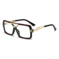 Modische quadratische Blaulichtfilter Brille mit Doppelsteg und goldenen Metallbügeln. - C3 Schwarz Rot Rahmen