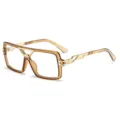 Modische quadratische Blaulichtfilter Brille mit Doppelsteg Metallbügeln braun neu - C4 Tee Gold Rahmen