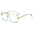 Große quadratische Brille mit transparentem grünem Gestell und goldenen Metallbügeln. - C5 Grün Gold Rahmen