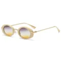 Retro Vintage klobige ovale Sonnenbrille für Damen, trendige goldene Metallbügel, Verlaufsgläser. - C5 Beige Rahmen