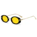 Retro Sonnenbrille mit ovalem dickem schwarzen Rahmen, goldenen Metallbügeln und gelben Gläsern - Glänzend Schwarzer Rahmen Gelbe Gläser (C6)