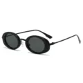 Schwarze ovale Sonnenbrille Vintage Retro Metallrahmen dunkle Gläser Alltags-Brille - C8 Glänzend Schwarz Grau / Graue Bügel