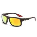 Men's sport sunglasses brown frame colorful yellow reflective lenses casual trendy eyewear - Brown Frame/Red Mirror Lens