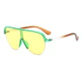 Große Schild Sonnenbrille für Damen Herren, trendige einteilige Linse Radfahren Brille Mode. - Grüner Rahmen/Gelbe Gläser (SC2223)