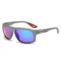 Men's stylish sports sunglasses with colorful reflective lenses and durable matte grey frame. - Grey Frame/Blue Mirror Lens