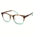 Schildpatt Blaulichtfilter Lesebrille mit grünem Farbverlauf und stylischen Nieten Details. - Blaufilter +100 / Leopard Grün