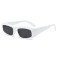 Chic white frame rectangular sunglasses for women and men, trendy retro street style eyewear. - Metal Hinge / White Frame Black Gray Lens