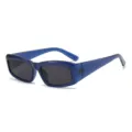 Trendy blue frame rectangular sunglasses for women and men vintage sun glasses UV400 - Metal Hinge / Blue Frame Gray Lens