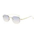 Chic gradient rimless sunglasses for women and men, luxury gold metal frame, modern style. - Gold Frame Blue and Yellow Gradient Lens