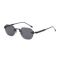 Black polygonal rimless metal sunglasses with thick temples, fashion sun protection eyewear. - Black Frame Black Grey Lens