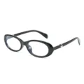 Occhiali alla moda con montatura ovale nera da donna, stile vintage con dettaglio in metallo. - C6 Montatura Nera Lente Bianca
