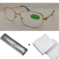 Gafas de lectura clásicas con montura metálica, +3.00 dioptrías, estuche y paño de limpieza. - 1.00 Dioptrías / Marco Dorado (Con Estuche & Paño)
