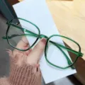 Montura de gafas cuadrada verde transparente grande para mujer con filtro luz azul - Solo Marco (Sin Lentes) / Verde