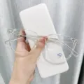 Nahaufnahme der transparenten Blaulichtfilter Brille in der Hand mit klarem Gestell und Gläsern. - Transparent / Brillenetui und Tuch (Ohne Brille)